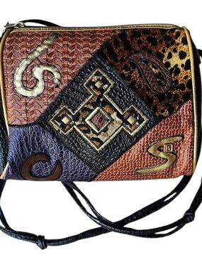 Vintage NAS Faux Leather Patchwork Crossbody Bag Y2K Animal Print Boho Purse